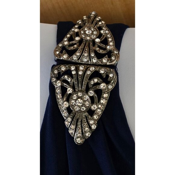 Navy Blue Evening Dress With Rhinestone Embellishments & Ruched Detail chic glam - Picture 5 of 10